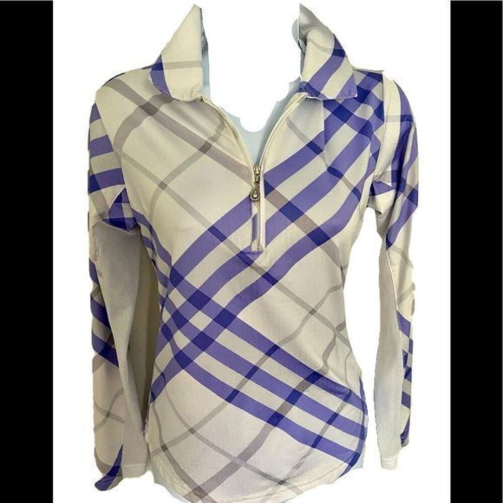 San Soleil UPF 50 Quarter Zip Shirt - XS gray /purple plaid   Polyester